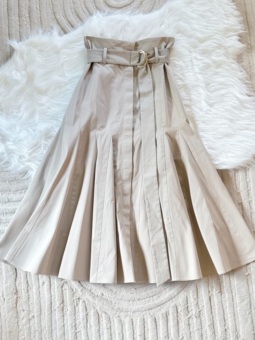 Another Tomorrow Drop-Waist Pleated Khaki Midi Skirt - Picture 4 of 13